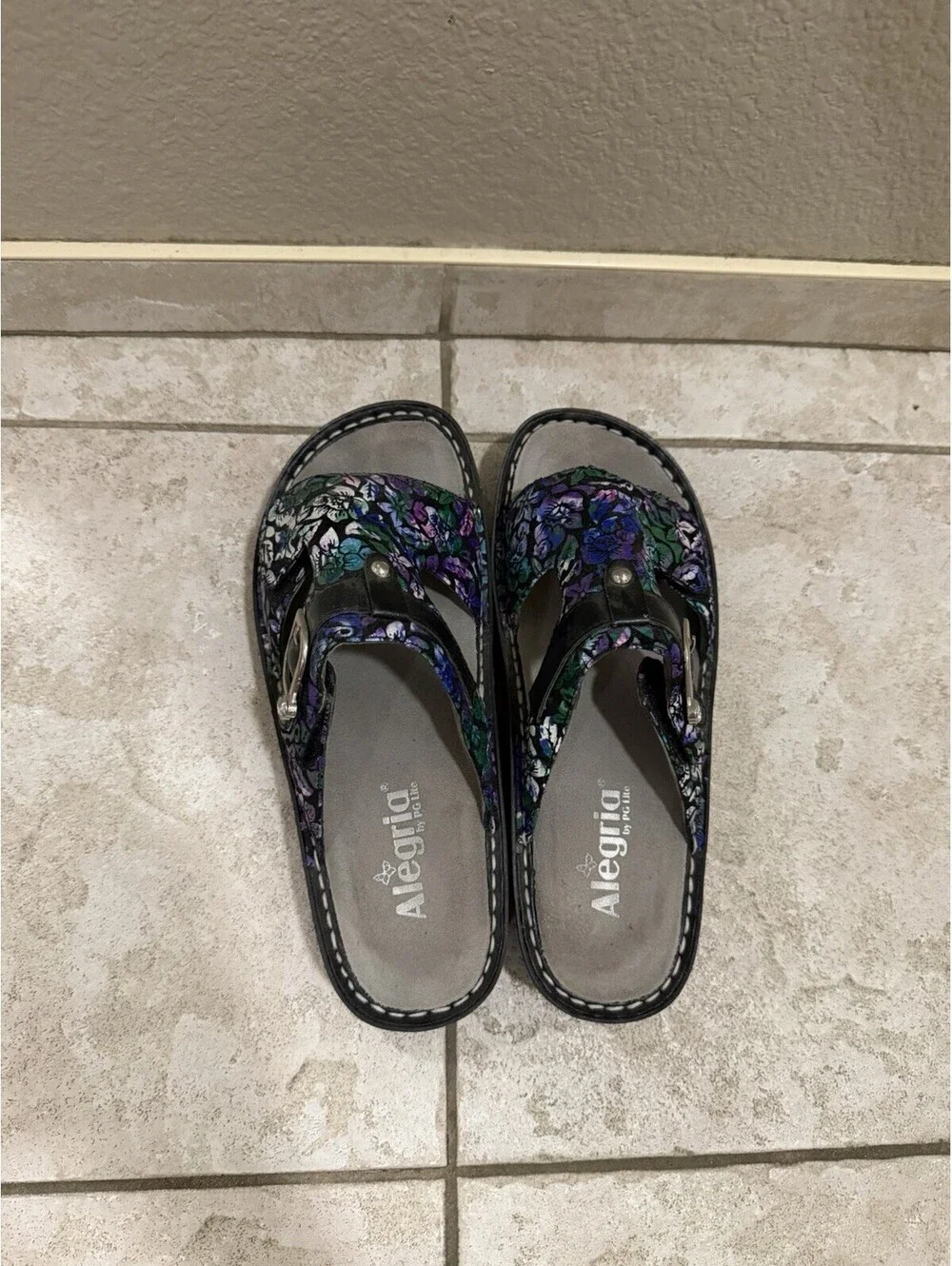 Alegria Purple Floral Slip On Sandals Size 39
